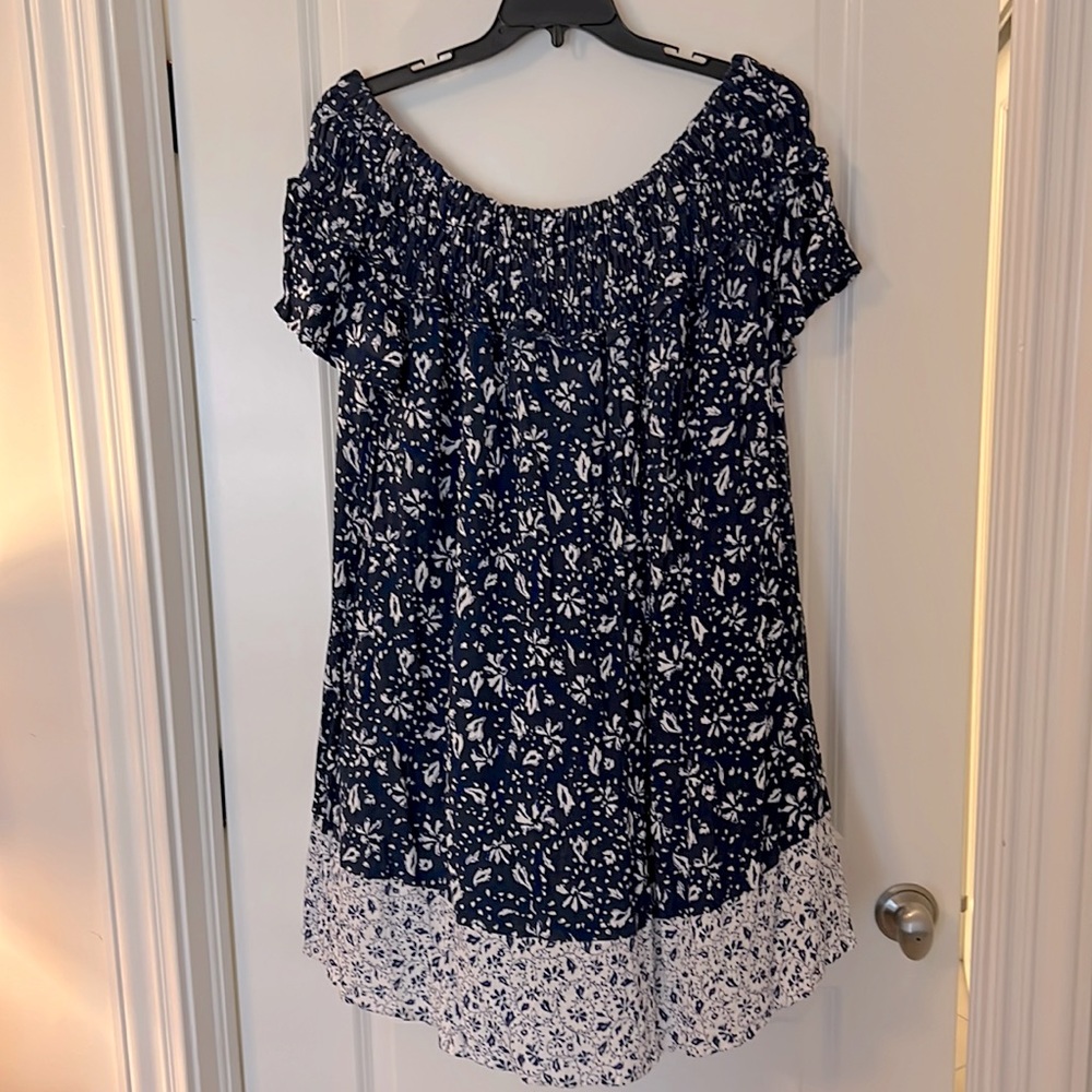 Lane Bryant off the shoulder blue patterned dress, size 18/20